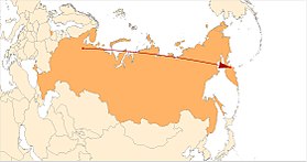 The trajectory of the missile flight from Plesetsk to the Kura Missile Test Range (5,700 km). Plesetsk to Kura.jpg