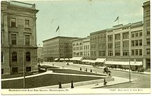 Looking northwest from the east side of the downtown square, about 1910 PostcardBloomingtonILEaSideSq1910.jpg