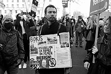 Protesters outside Downing Street highlighting the UK's complicity in Saudi Arabia's bombing campaign against Yemen Protester highlighting the UK's complicity in the ongoing Saudi air strikes in Yemen.jpg