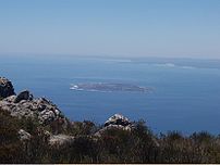 Robben Island as viewed from Table Mountain. T...