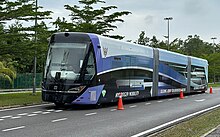 A prototype of the Kuching ART (guided bi-articulated bus powered by hydrogen) undergoing an engineering run. Sarawak-metro-art-hydrogen01.jpg