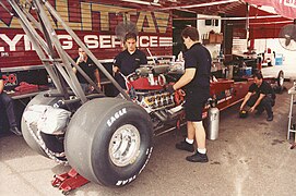 Crew working on a race car