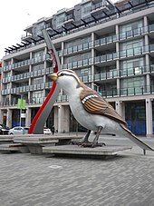 One of the house sparrows (2011) Sculpture of a sparrow in Olympic Village, Vancouver.jpg
