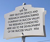 Plaque commemorating Shockley Semiconductor Laboratory as the first high tech company in what would become Silicon Valley ShockleyBldg (cropped).jpg