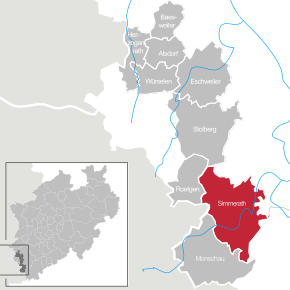 Poziția comunei Simmerath pe harta districtului Aachen