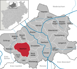 Läget för staden Steinfurt i Kreis Steinfurt