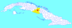 Taguasco municipality (red) within Sancti Spíritus Province (yellow) and Cuba