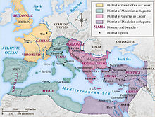 Four-way division of the Roman Empire under the Tetrarchy system established by Diocletian. Tetrarchy map3.jpg