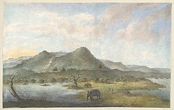 The Moti Jharna waterfall in the Rajmahal Hills, by Sita Ram in 1820