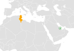 Map indicating locations of Qatar and Tunisia