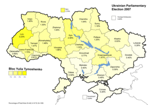 Resultats del BYuT per regions a les eleccions de 2006