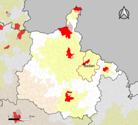 Localisation de l'aire d'attraction de Sedan dans le département des Ardennes.