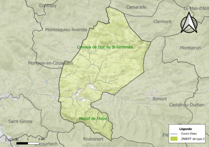 Carte des ZNIEFF de type 2 sur la commune.