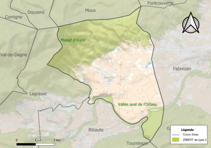 Carte des ZNIEFF de type 2 sur la commune.