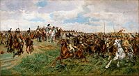 Атака кирасир (в битве при Фридланде в 1807 году; на заднем плане — Наполеон I со штабом).