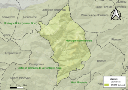 Carte des ZNIEFF de type 2 sur la commune.