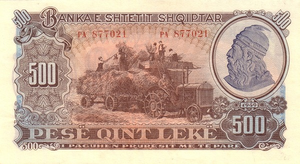 500 lekë Albánie v roce 1949 Obverse.png