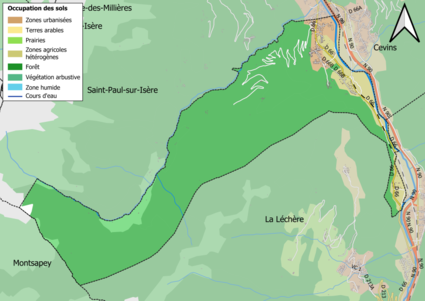 Carte en couleurs présentant l'occupation des sols.