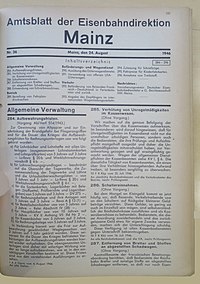 Erste Ausgabe des Amtsblatts, in dem die Reichsbahndirektion im Titel durch Eisenbahndirektion ersetzt ist, 24. August 1946.
