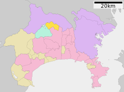 Aikawas läge i Kanagawa prefektur Städer:      Signifikanta städer      Övriga städer Landskommuner:      Köpingar      Byar