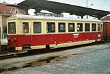 In de jaren zestig gebouwd rijtuig van het type Balm/ú voor de smalspoorlijnen van de ČSD te Jindřichův Hradec (lijn Jindřichův Hradec - Obrataň).