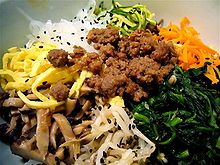 Closeup of the ingredients in goldongban or bibimbap Bibimbap by dizznbonn in New York.jpg