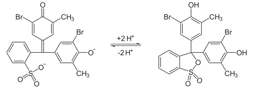 Gleichgewicht zwischen der chinoiden und der lactioden Form des Bromkresolpurpurs