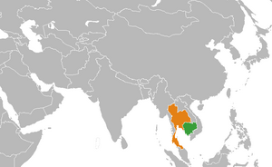 Mapa indicando localização do Camboja e da Tailândia.