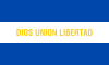旗幟藍白相間的地方書有該國格言：「Dios, Unión, Libertad」，意爲「主，團結，自由」