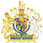 Het hoogtepunt van de macht van het Huis Oranje: wapen van Willem III, als koning van Engeland, Schotland, Ierland en Frankrijk.