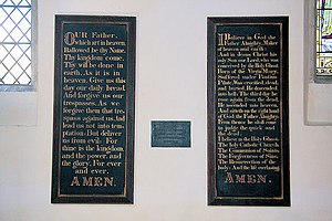 English: Dalham Church interior These boards, ...