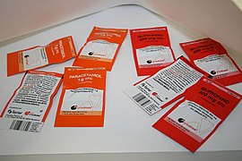 pharmaceutical packets with text and bar code identification