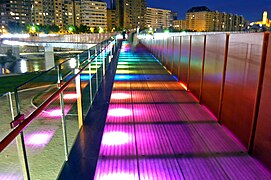 Colorful pavement lights.