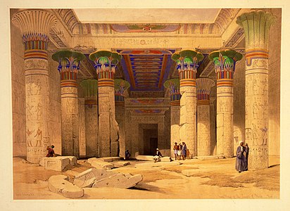 Dibuix de David Robert (ca.1845) sobre el gran pòrtic del Temple de Philae