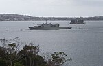 HMAS Kanimbla leaving Port Jackson for Operation Falconer