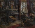 Homme lisant dans le salon du Musée Speekaert (Clémence Michel, 1916, collectie: Gemeente Sint-Gillis, fotograaf: Barbara Felgenhauer (KIK-IRPA))