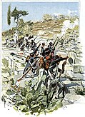 French troops fighting amidst the ruins of the ancient theatre of Nicopolis