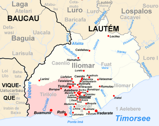 Der Lihulo fließt entlang der Grenzen der Sucos Aelebere und Iliomar II im Osten und Tirilolo im Westen, im Verwaltungsamt Iliomar.