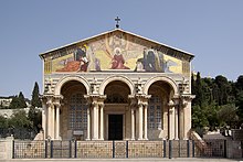 The Basilica of the Agony near the Mount of Olives. Jerusalem Church of all nations BW 7.jpg