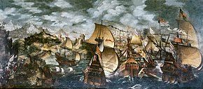 The fall of Spanish Armada La batalla de Gravelinas, por Nicholas Hilliard.jpg