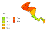 Изменение ожидаемой продолжительности жизни в странах Центральной Америки с 2019 до 2021[2] 