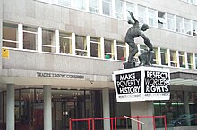 Make Poverty History banner in front of Congress House Make Poverty History Trades Union Congress 200507.jpg