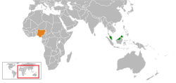 Карта с указанием местоположения Малайзии и Нигерии