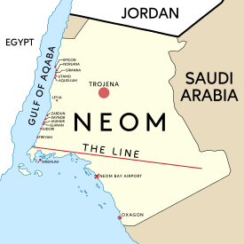 Проект NEOM расположен на северо-западе королевства, на берегу залива Акаба и Красного моря