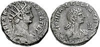 Münze mit Abbildung Neros und Poppaeas