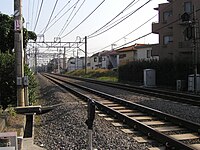 西鷺宮駅南側。草の生えた土盛り部分が跡地である。