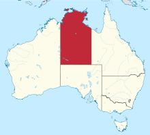 Map of Australia with the Northern Territory highlighted in red