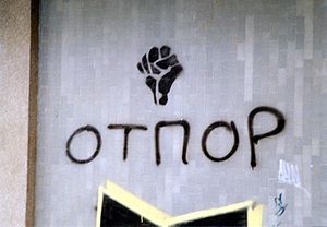 OTPOR sign near the University of Novi Sad, Se...