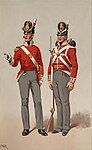 Officer and private of the 40th Regiment of Foot in 1815. (The shako was adopted as standard headwear by most line infantry regiments around 1800).