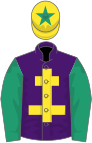 Purple, yellow cross of lorraine, emerald green sleeves, yellow cap, emerald green star